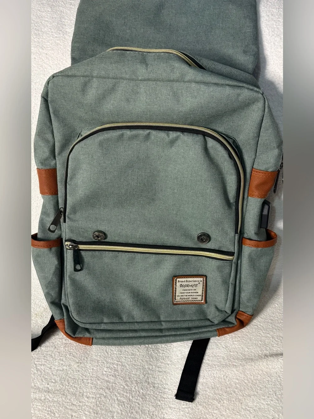 Casual Green Canvas Backpack with Brown Trim
